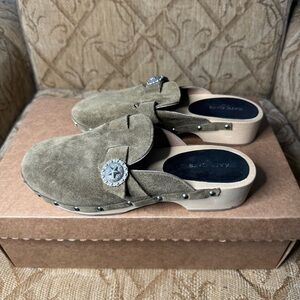 KATE CATE Allegra Suede Calfskin‎ Clog Made In Italy EU 38 US 8 Excellent